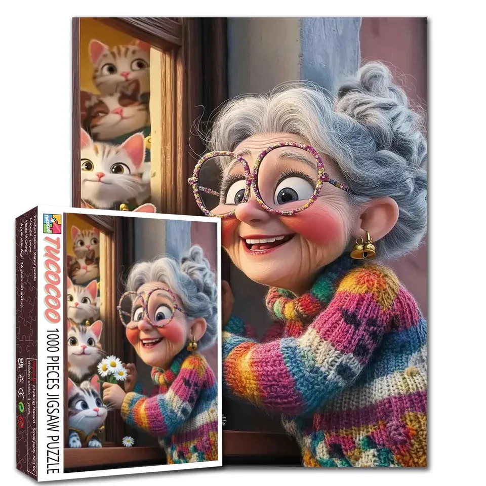 tucocoo-jigsaw-grandma-and-kittens-puzzle-1000-teile-katzen image 1