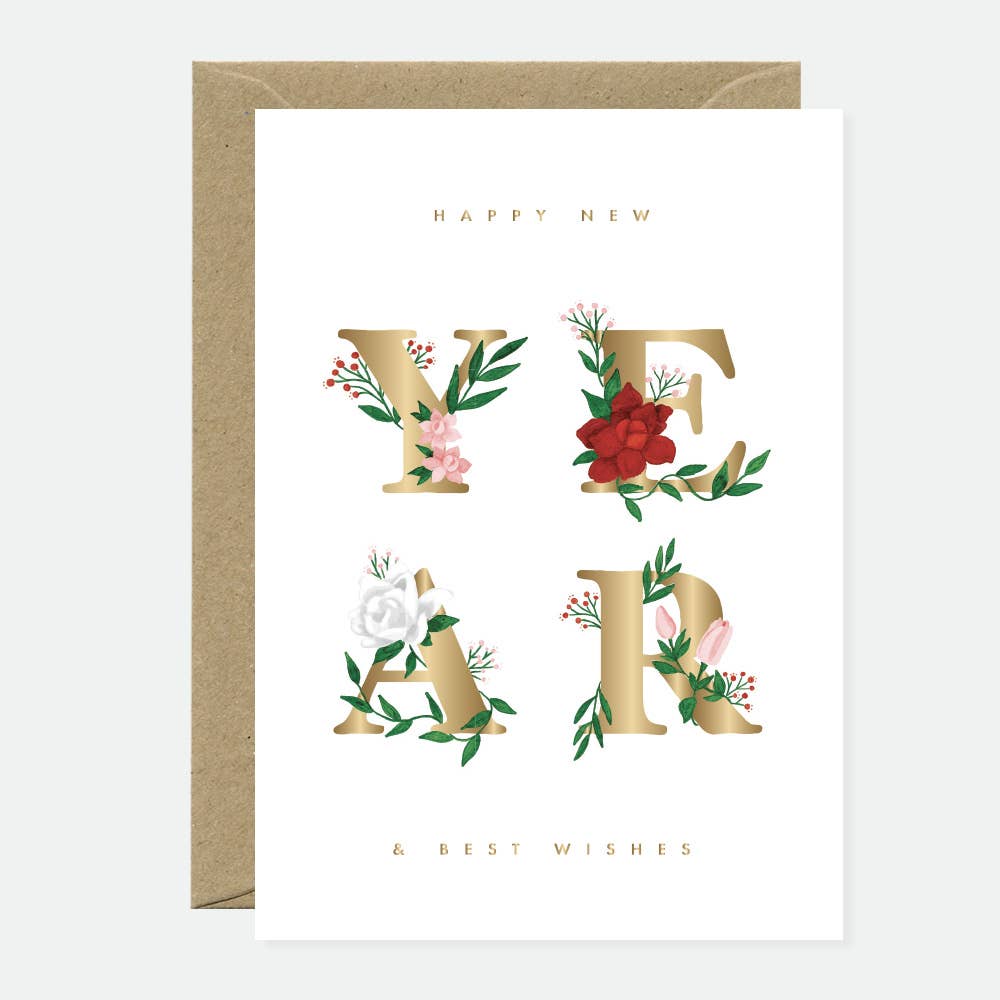 all-the-ways-to-say-ny-flowers-neujahrskarte-goldfolie-a6 image 1