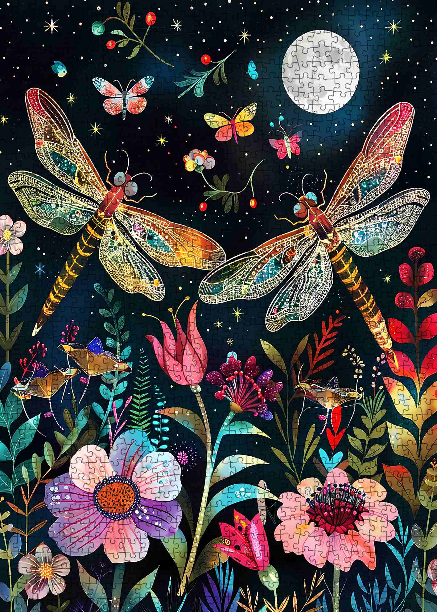 tucocoo-moonlit-dragonflies-floral-garden-puzzle-1000-teile-nacht image 2