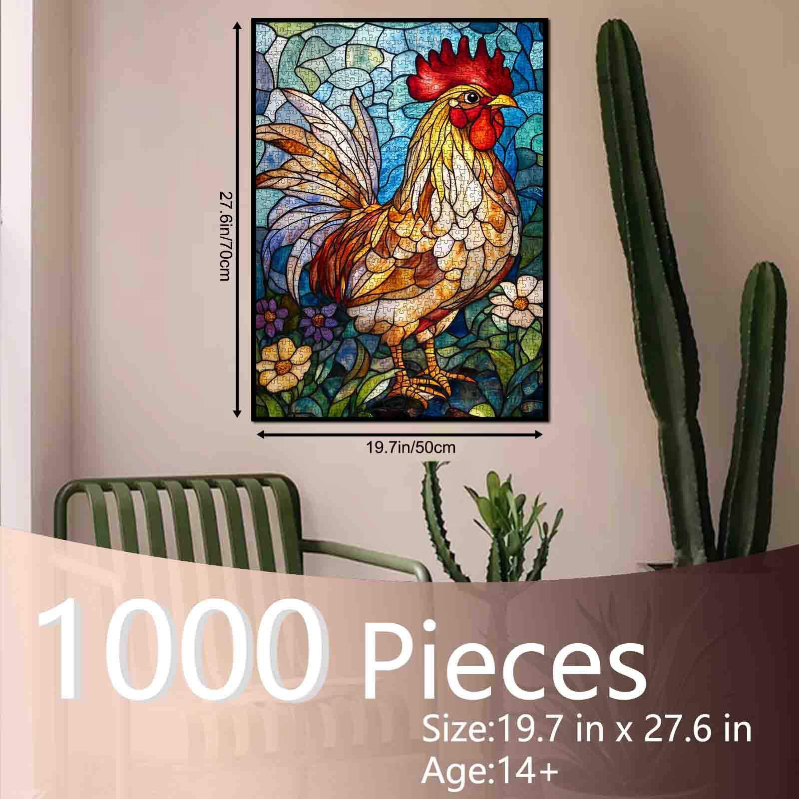 tucocoo-jigsaw-puzzles-stained-glass-rooster-puzzle-1000-teile-hahn image 5