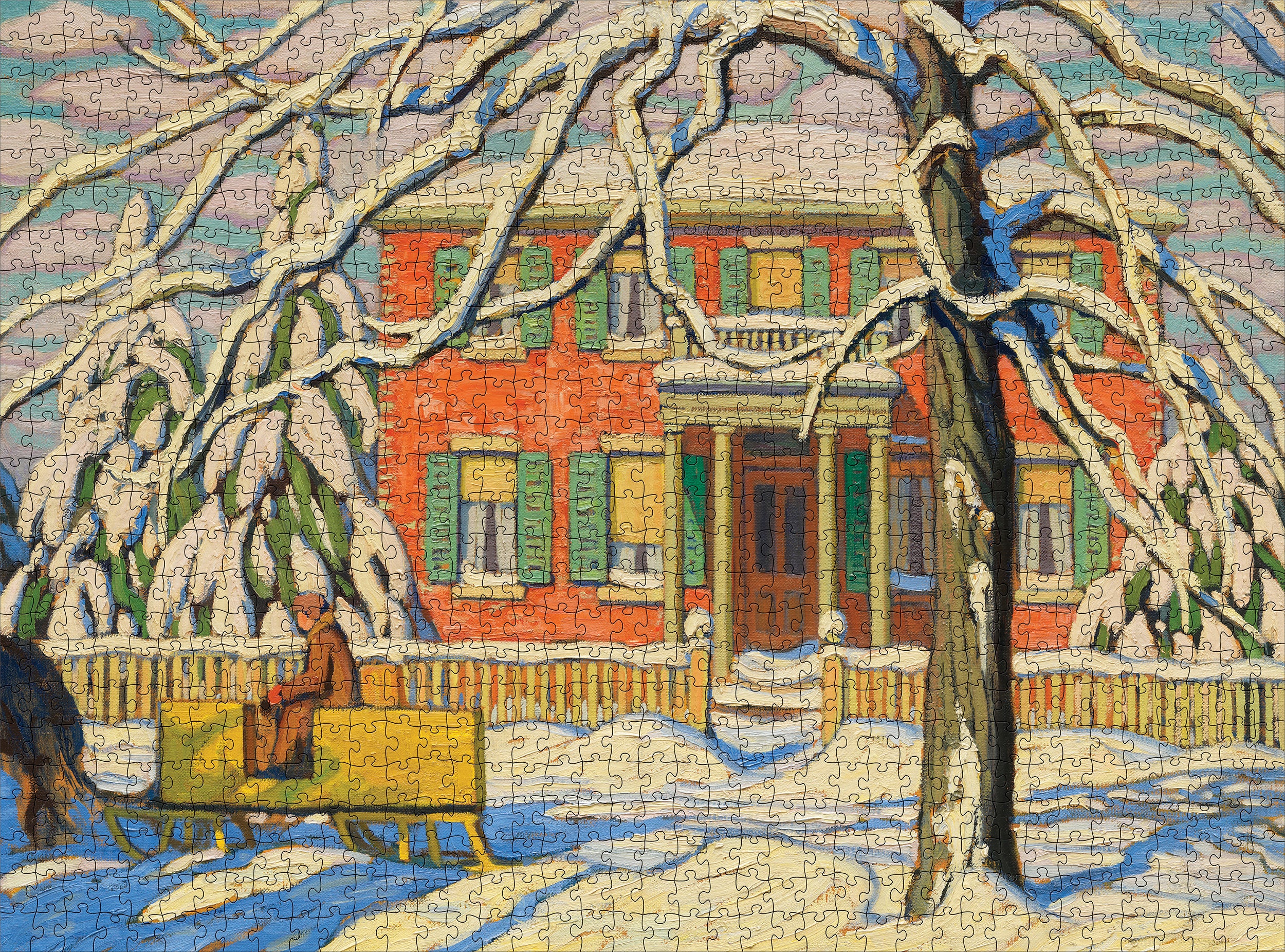pomegranate-red-house-and-yellow-sleigh-puzzle-1000-teile-winter image 2