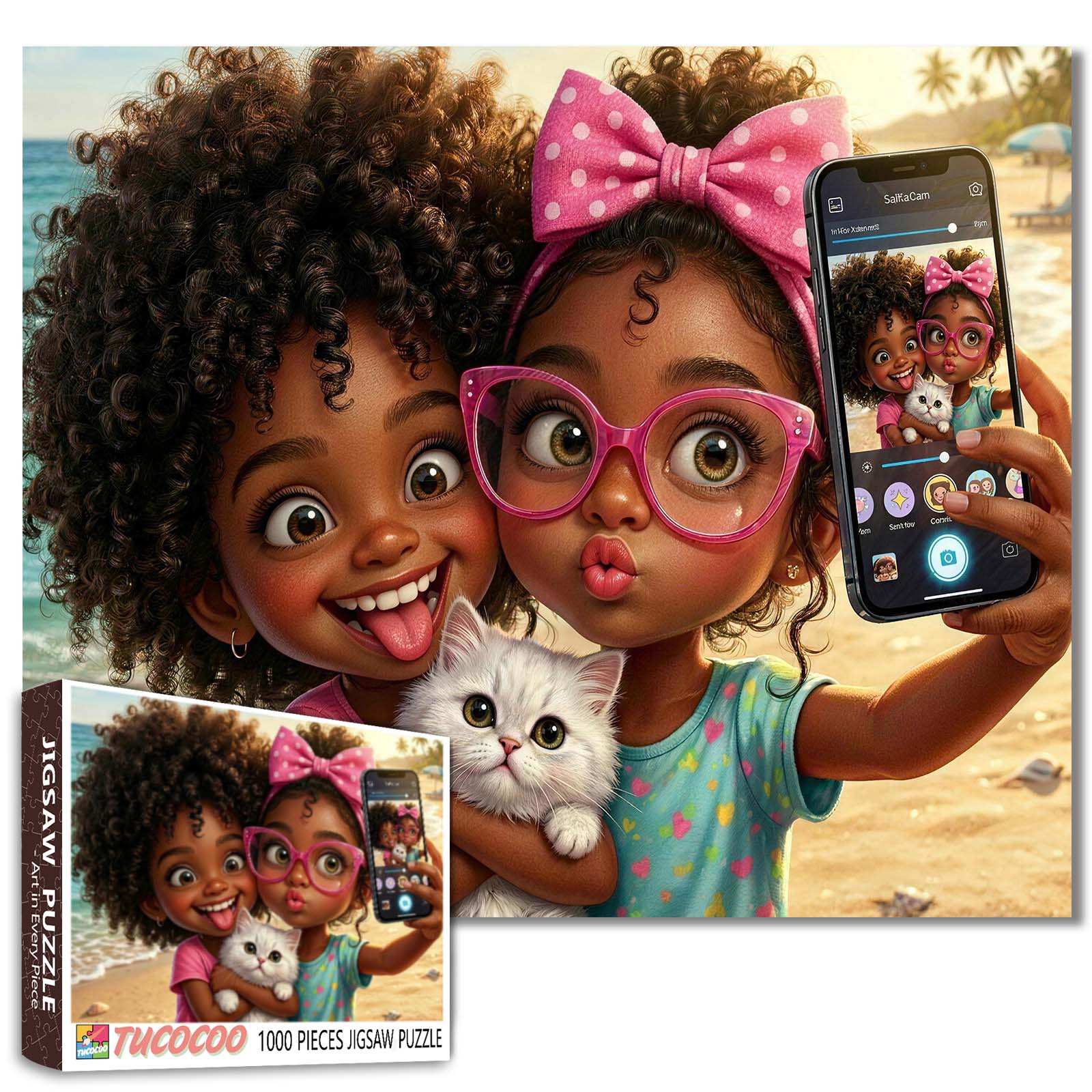 tucocoo-jigsaw-puzzles-cute-girls-kitty-selfie-puzzle-1000-teile image 1