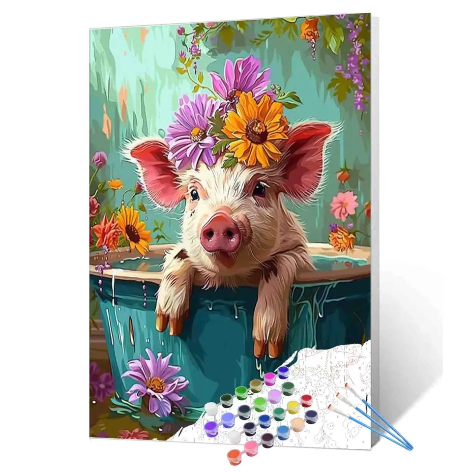 tucocoo-flower-crown-piglet-malen-nach-zahlen-40x50-cm-schwein image 1