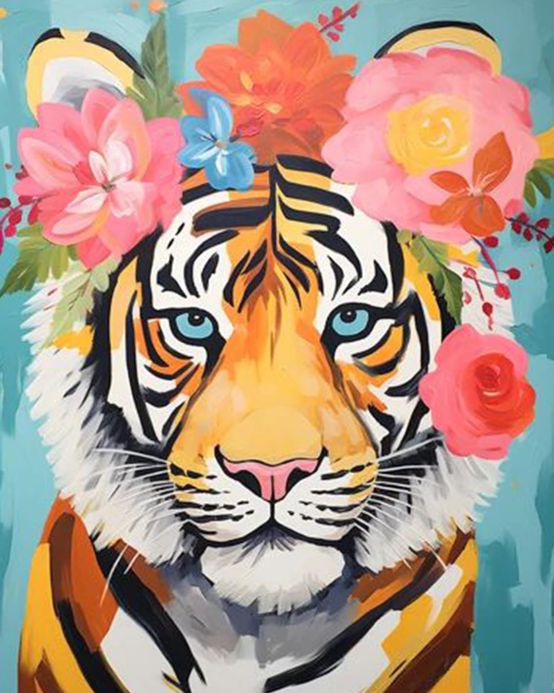 tucocoo-paint-by-numbers-tiger-blumenkranz-malset-40x50 image 2