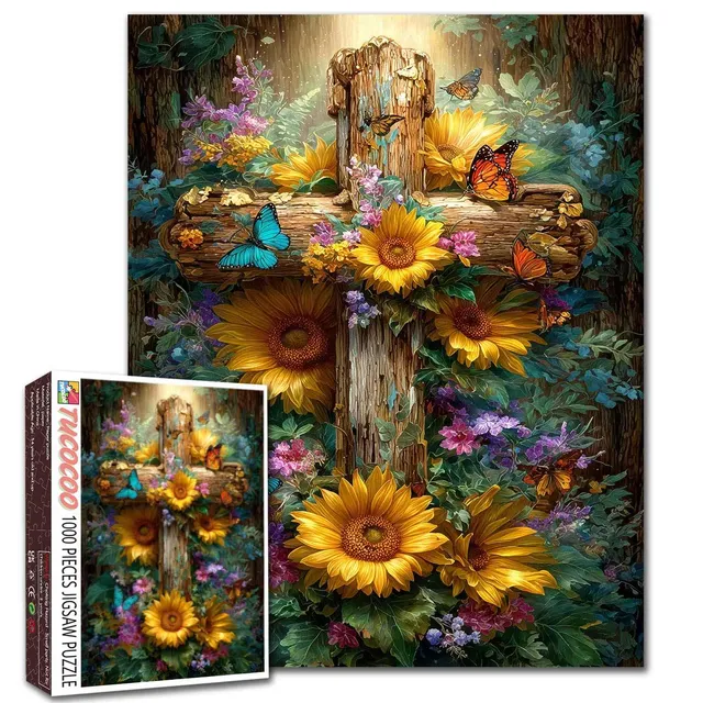 tucocoo-jigsaw-puzzles-sonnenblumen-kreuz-puzzle-1000-teile image 1