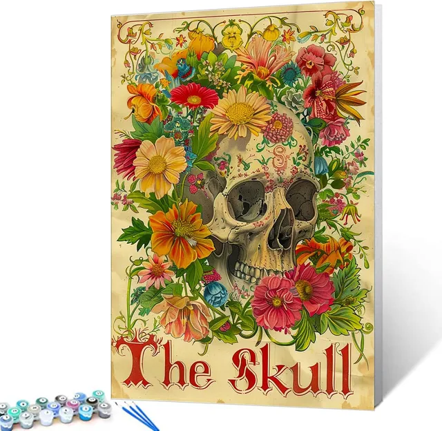 tucocoo-paint-by-numbers-flowers-skull-malset-40x50-ohne-rahmen image 1