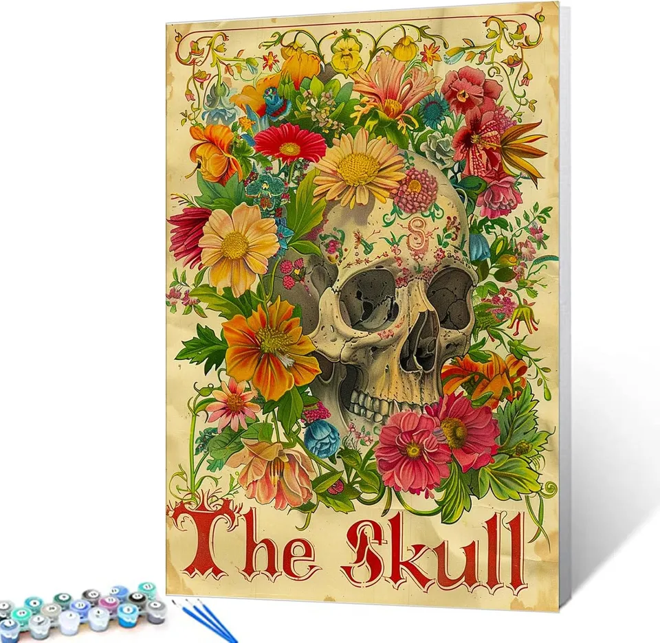 tucocoo-paint-by-numbers-flowers-skull-malset-40x50-ohne-rahmen image 1