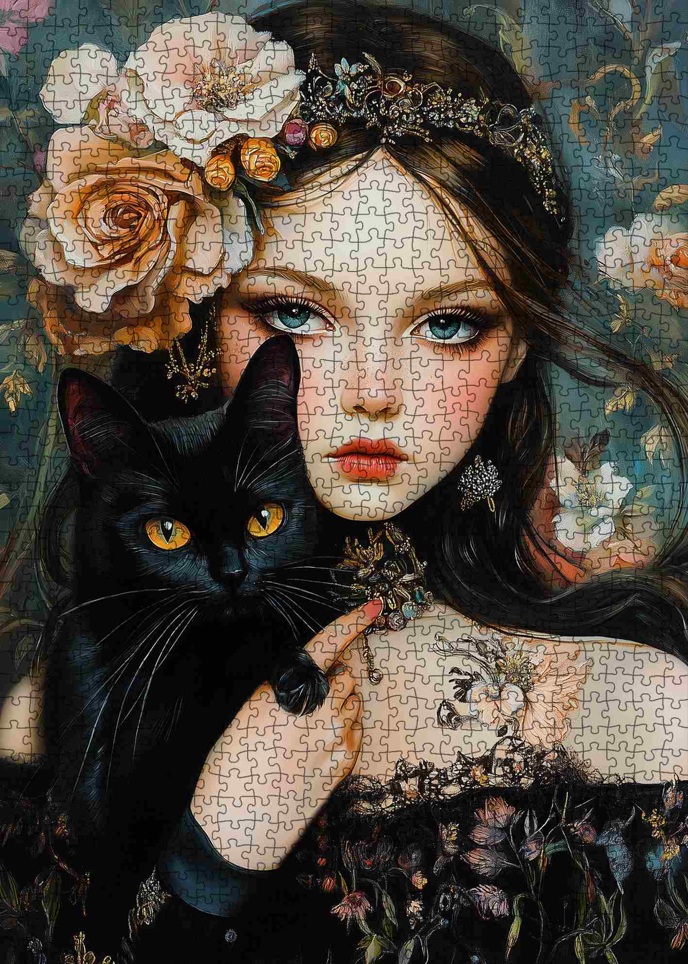 tucocoo-gothic-beauty-with-black-cat-puzzle-1000-teile-katze image 2