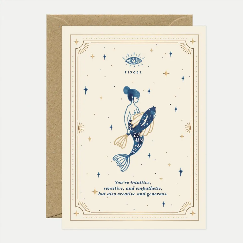 all-the-ways-to-say-pisces-gru-karte-sternzeichen-fische-goldfolie image 1