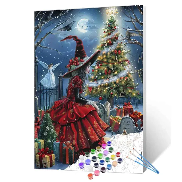 tucocoo-paint-by-numbers-hexe-mit-weihnachtsbaum-malen-nach-zahlen-40x50 image 1