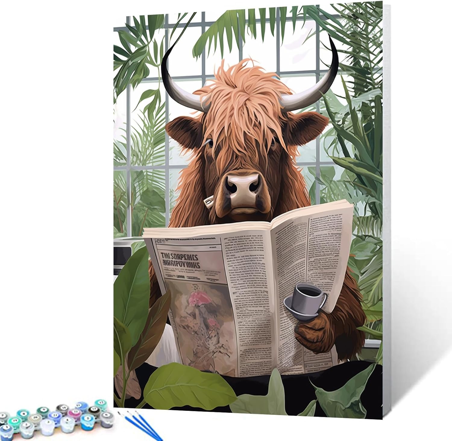 tucocoo-highland-cattle-reading-newspaper-malen-nach-zahlen-40x50-ohne-rahmen image 1