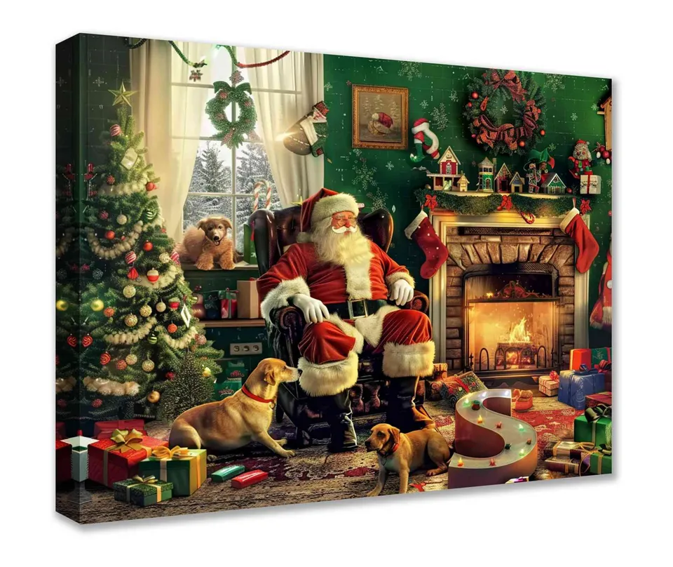 tucocoo-santa-dogs-fireplace-leinwandbild-40x50-cm image 1