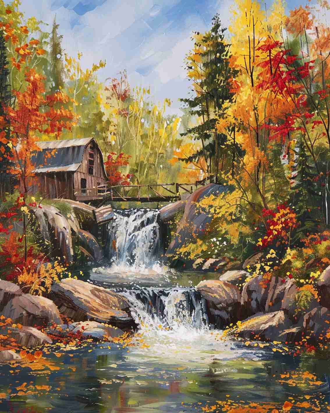 tucocoo-autumn-waterfall-cottage-malen-nach-zahlen-40x50-ohne-rahmen-herbst image 2