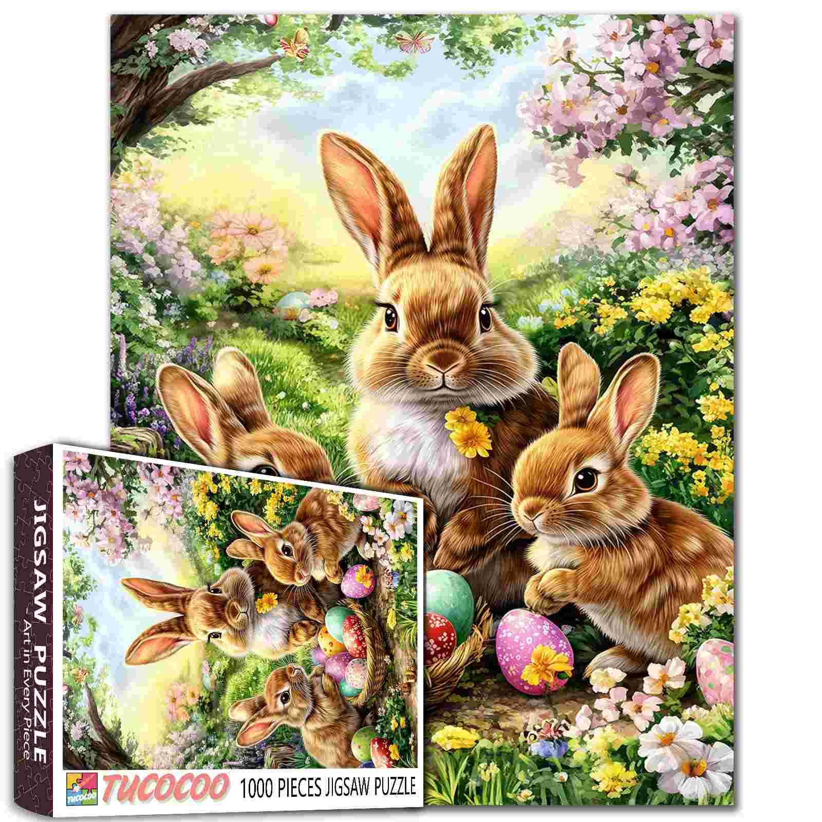 tucocoo-easter-bunny-family-with-colorful-eggs-puzzle-1000-teile-ostern image 1