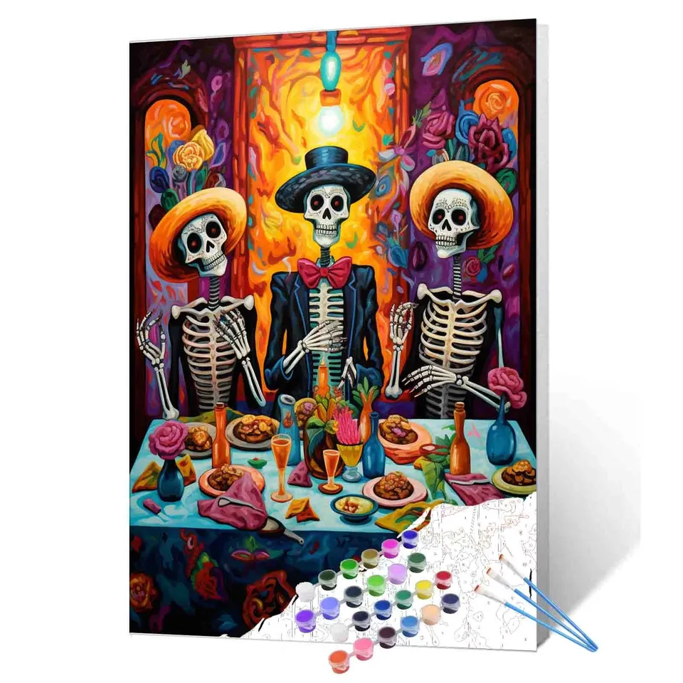 tucocoo-paint-by-numbers-skeleton-feast-celebration-malen-nach-zahlen-40x50 image 1