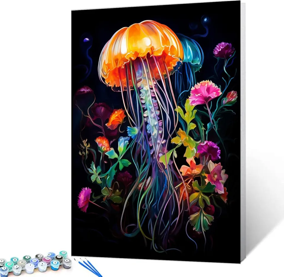 tucocoo-jellyfish-flowers-malen-nach-zahlen-40x50-o-rahmen image 1