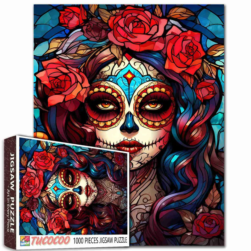 tucocoo-sugar-skull-woman-puzzle-1000-teile-rosen image 1