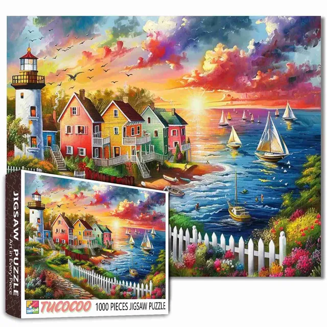 tucocoo-lighthouse-boats-sunset-puzzle-1000-teile-meer image 1