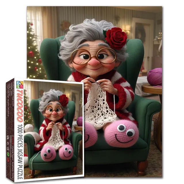 tucocoo-cozy-grandma-knitting-puzzle-1000-teile-weihnachten image 1