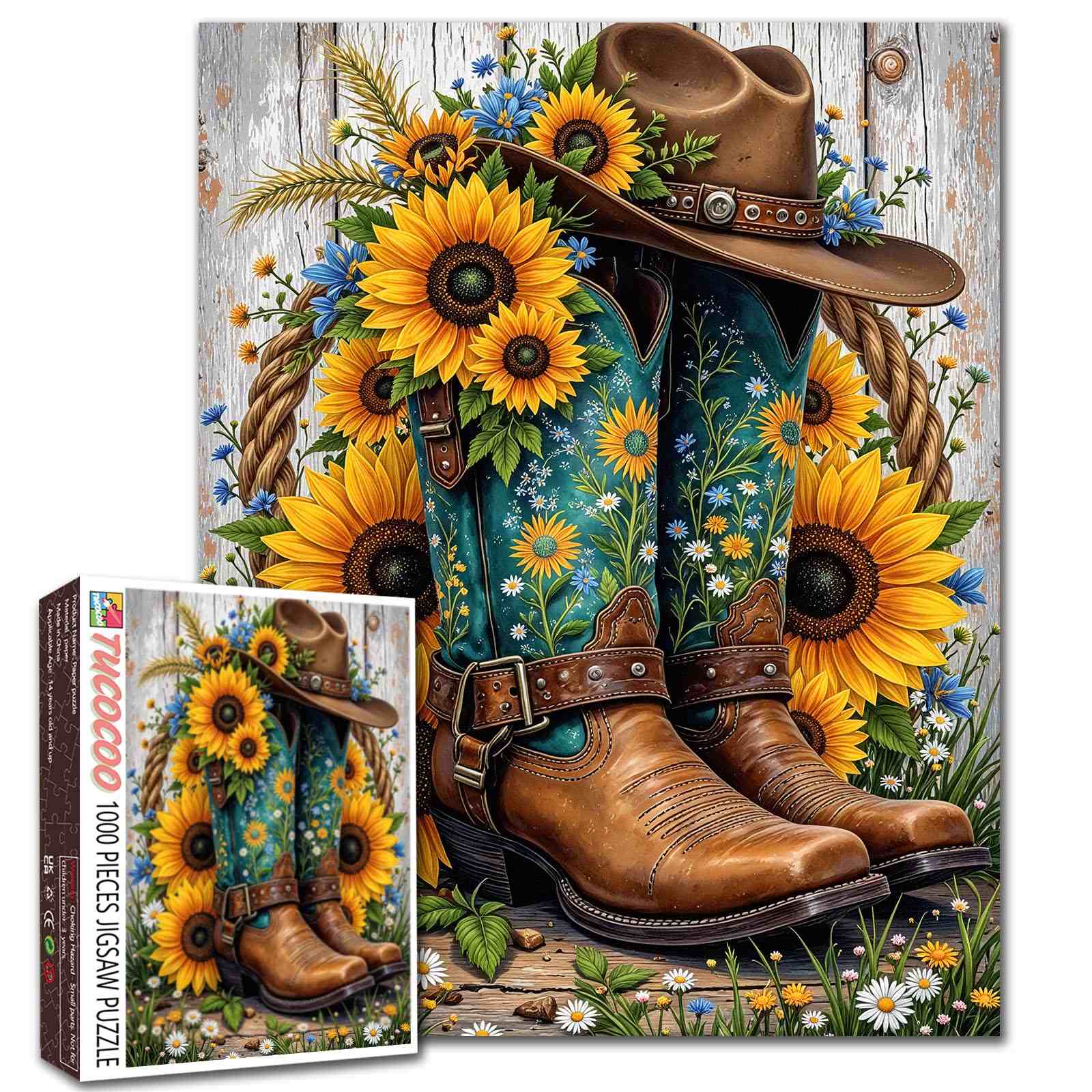 tucocoo-sunflower-cowgirl-boots-puzzle-1000-teile-blumen image 1