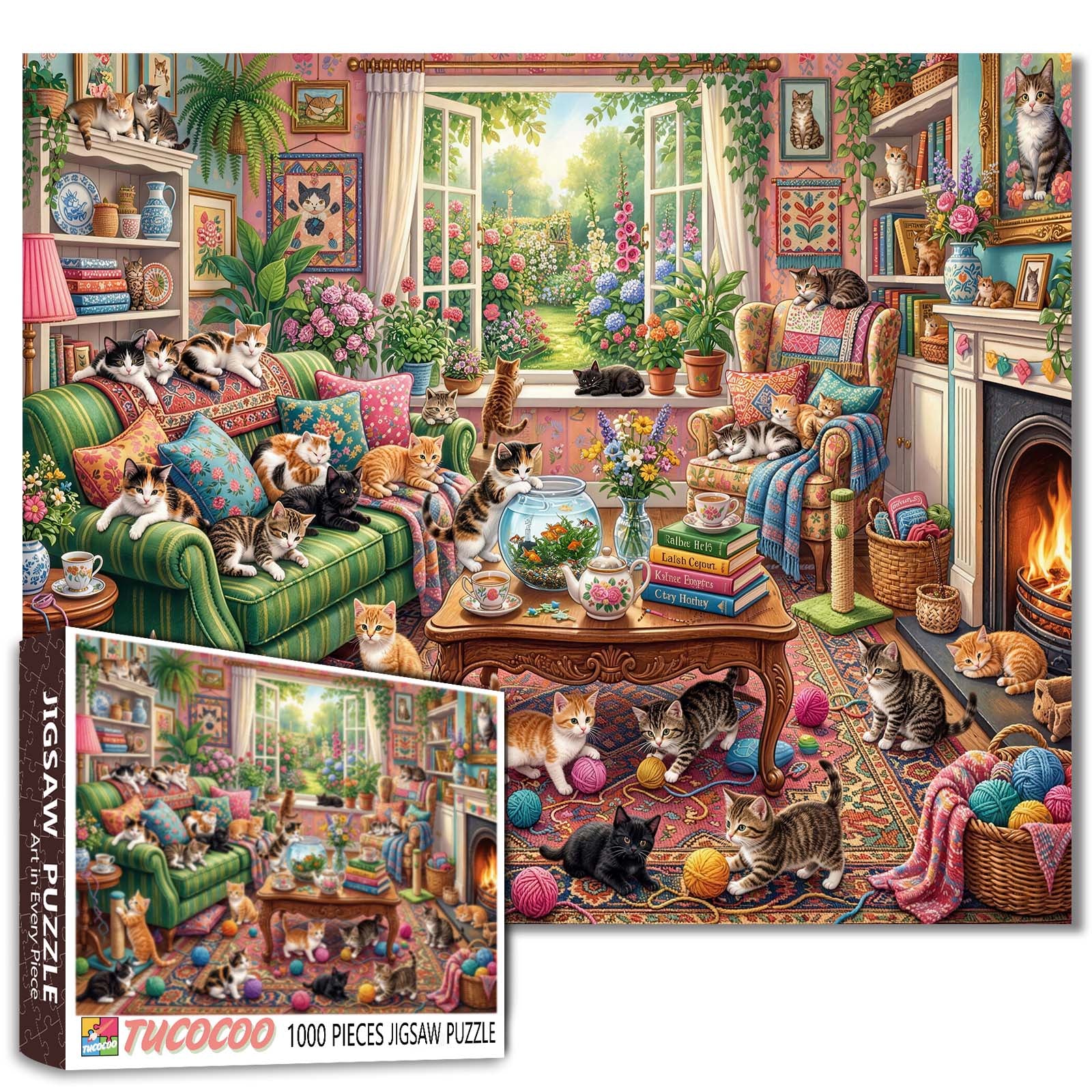 tucocoo-cozy-cat-living-room-puzzle-1000-teile-katzen image 1