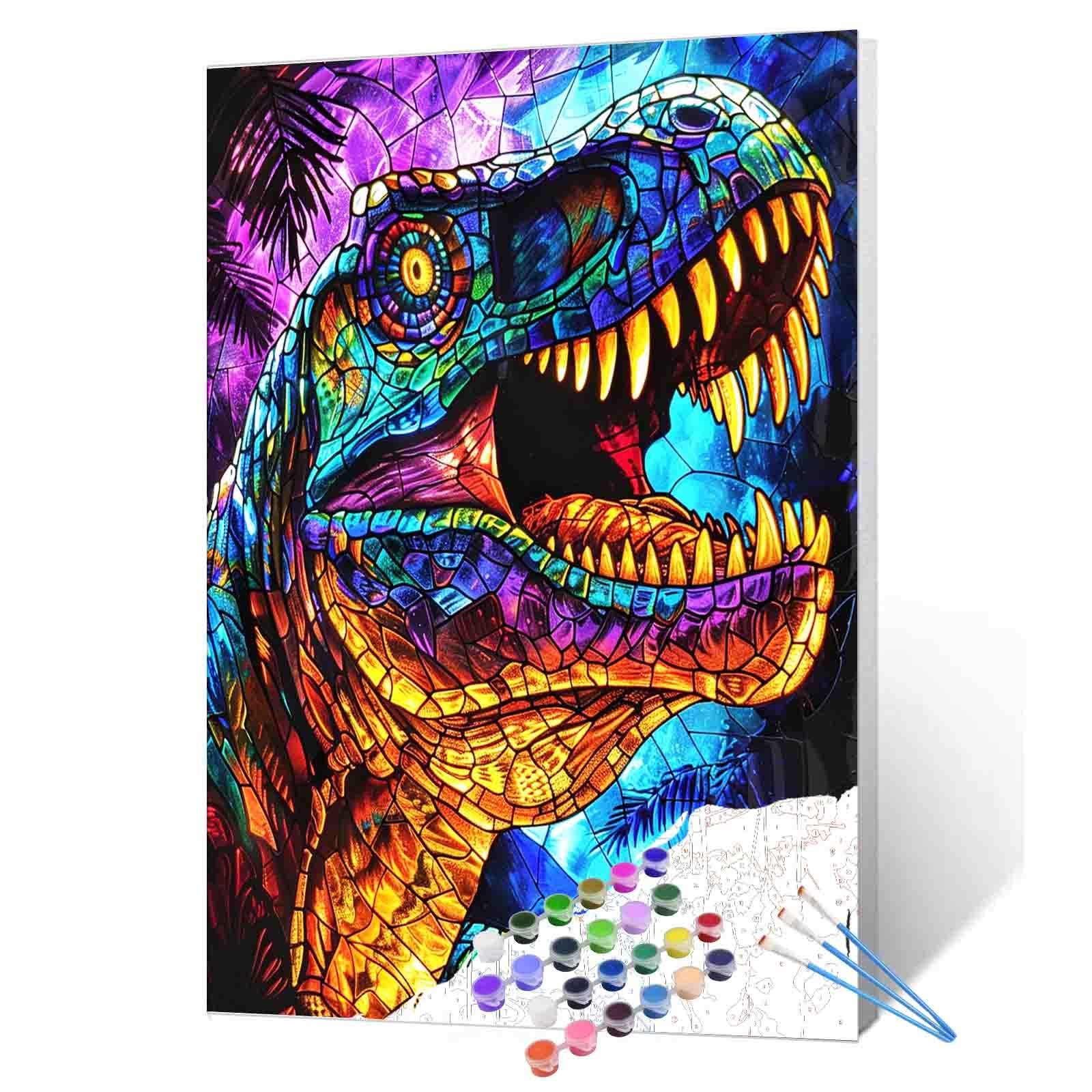 tucocoo-paint-by-numbers-roaring-dinosaur-malen-nach-zahlen-40x50 image 1