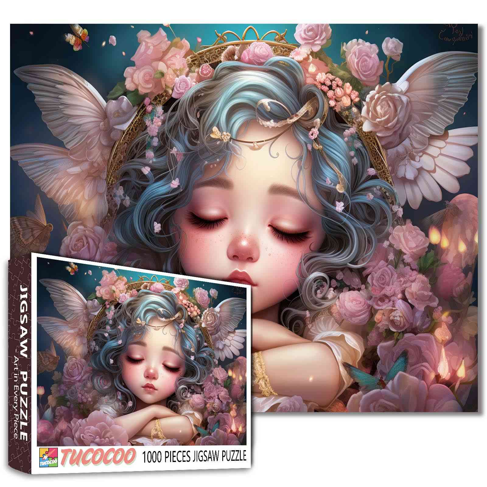 tucocoo-sleeping-angel-puzzle-1000-teile-engel-rosen image 1