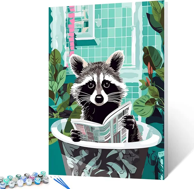 tucocoo-raccoon-reading-newspaper-malen-nach-zahlen-waschb-r image 1