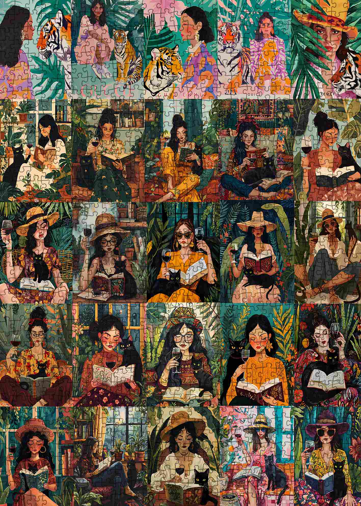 tucocoo-jigsaw-puzzles-women-reading-cats-puzzle-1000-teile-garten image 2