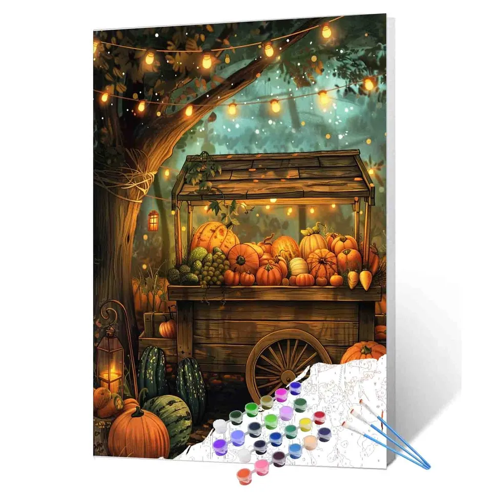 tucocoo-paint-by-numbers-autumn-pumpkin-cart-malset-40x50-cm image 1