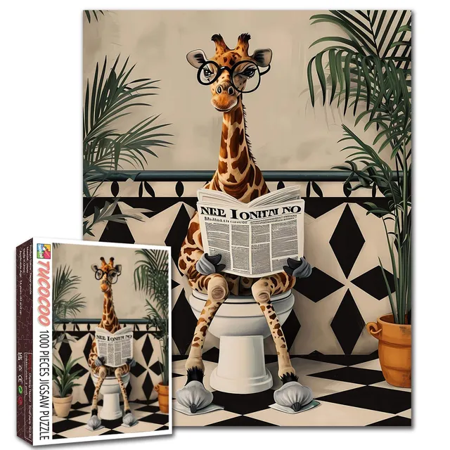 tucocoo-giraffe-reading-newspaper-on-toilet-puzzle-1000-teile image 1