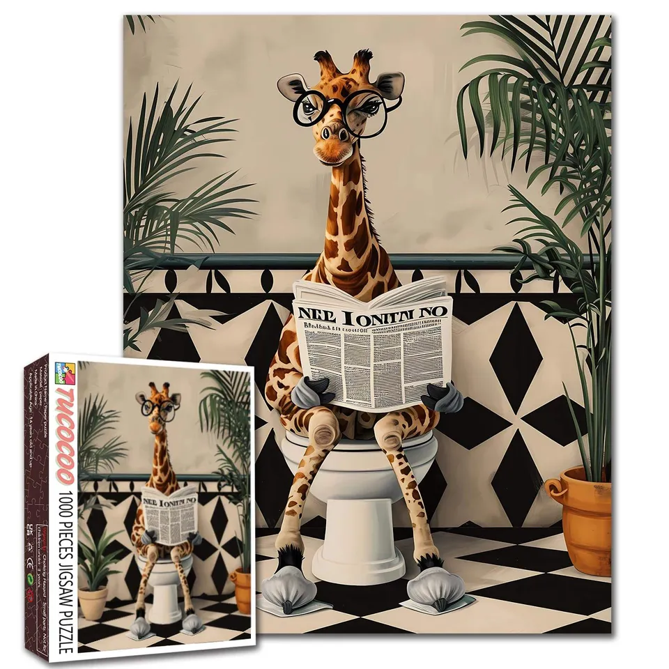 tucocoo-giraffe-reading-newspaper-on-toilet-puzzle-1000-teile image 1