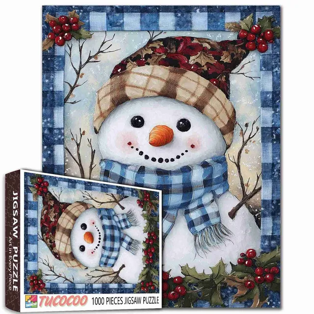 tucocoo-plaid-scarf-snowman-puzzle-1000-teile-weihnachten image 1