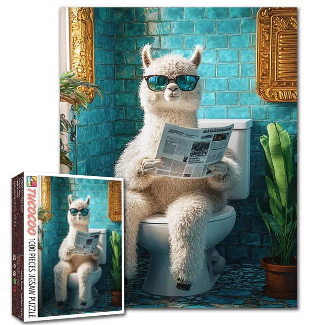 tucocoo-cool-llama-bathroom-scene-puzzle-1000-teile-lama image 1
