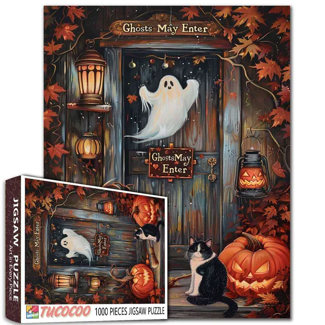 tucocoo-jigsaw-haunted-porch-ghost-cat-puzzle-1000-teile-halloween image 1