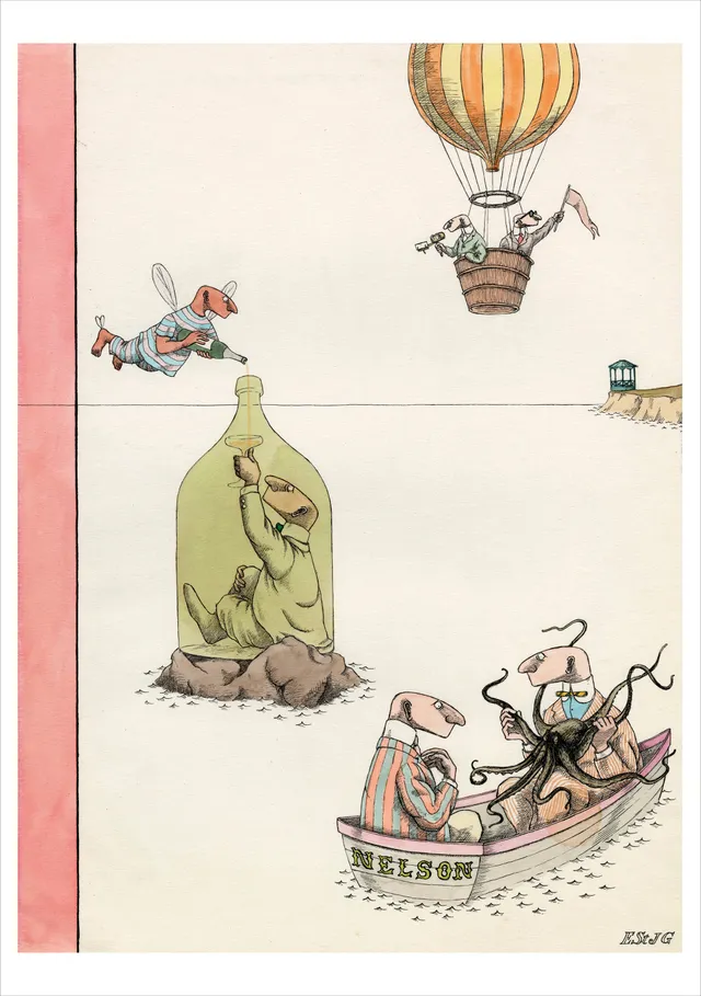 pomegranate-holiday-cards-edward-gorey-summer-seaside-karte-einzeln image 1