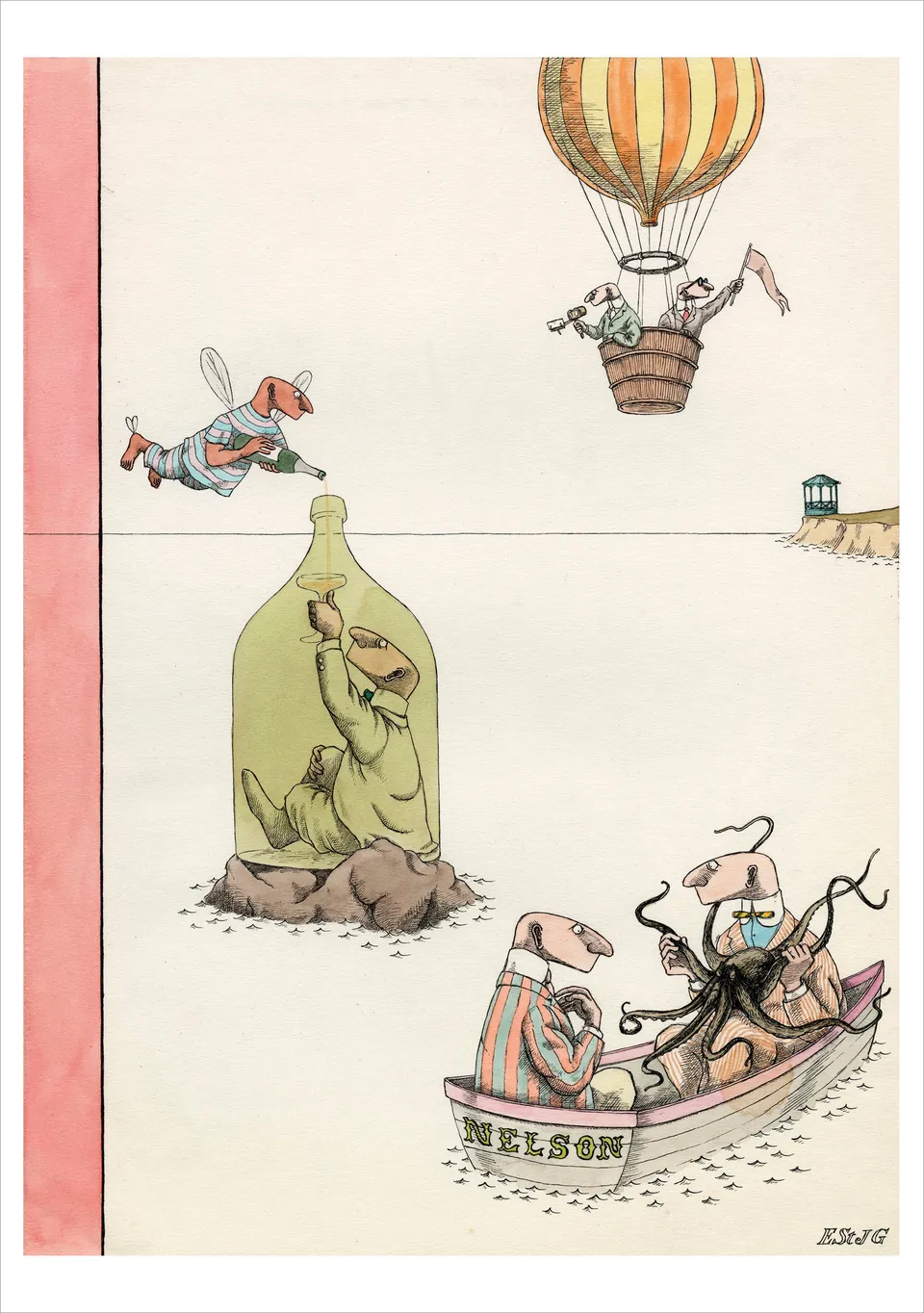 pomegranate-holiday-cards-edward-gorey-summer-seaside-karte-einzeln image 1