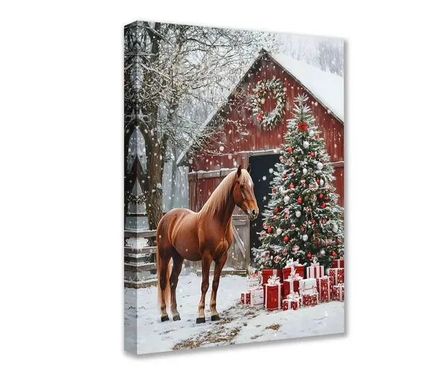 tucocoo-horse-christmas-barn-leinwandbild-40x50cm-gerahmt-winter image 1