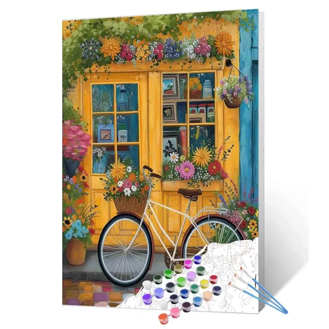 tucocoo-yellow-shopfront-flower-bike-malen-nach-zahlen-40x50 image 1