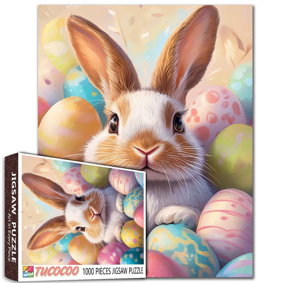 tucocoo-easter-bunny-surrounded-by-colorful-eggs-puzzle-1000-teile-ostern image 1