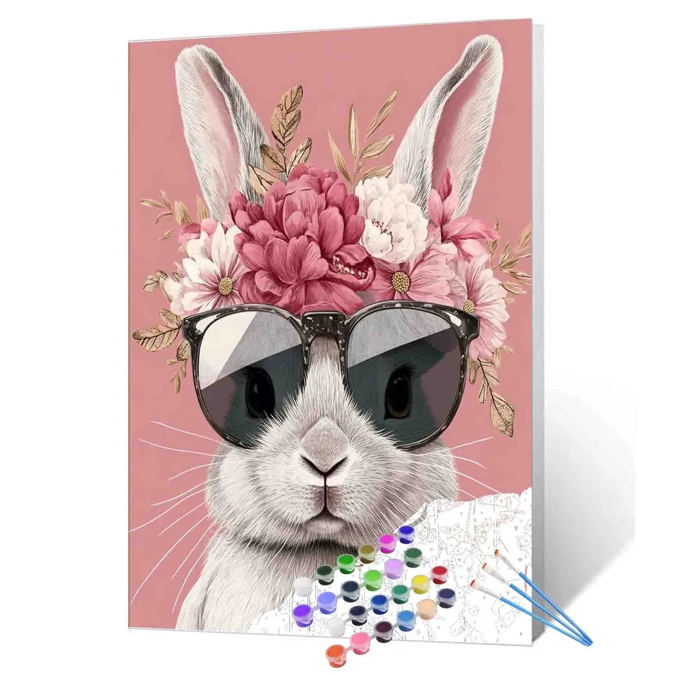tucocoo-floral-cool-bunny-malen-nach-zahlen-ohne-rahmen-40x50-cm image 1