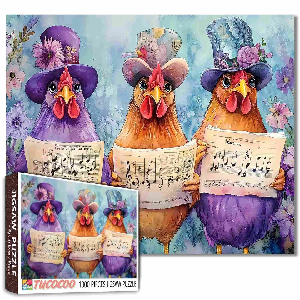 tucocoo-jigsaw-purple-chickens-puzzle-1000-teile-hut image 1
