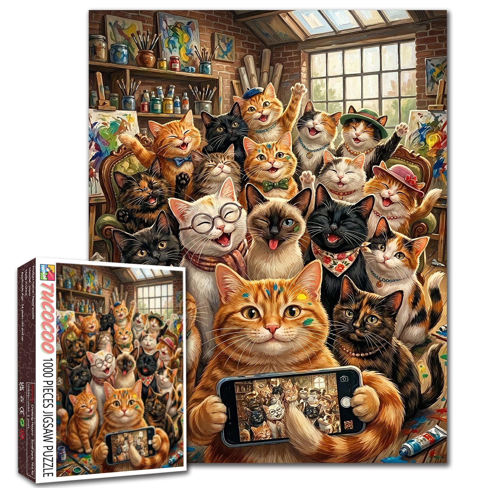 tucocoo-jigsaw-happy-cat-selfie-art-studio-puzzle-1000-teile image 1