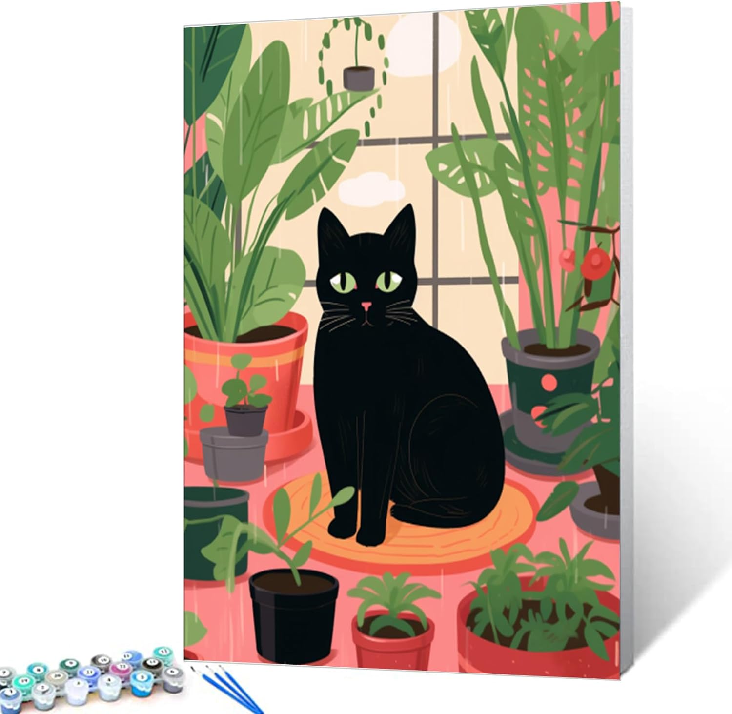 tucocoo-black-cat-potted-plant-malen-nach-zahlen-katze-40x50 image 1