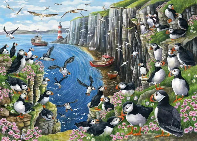 otter-house-clifftop-view-puffin-puzzle-1000-teile-papageitaucher image 1