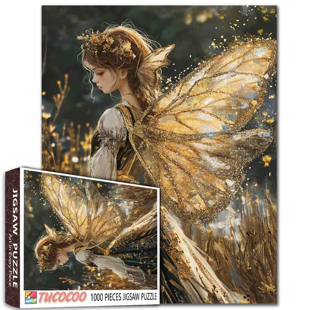 tucocoo-jigsaw-golden-wings-fairy-puzzle-1000-teile-engel image 1