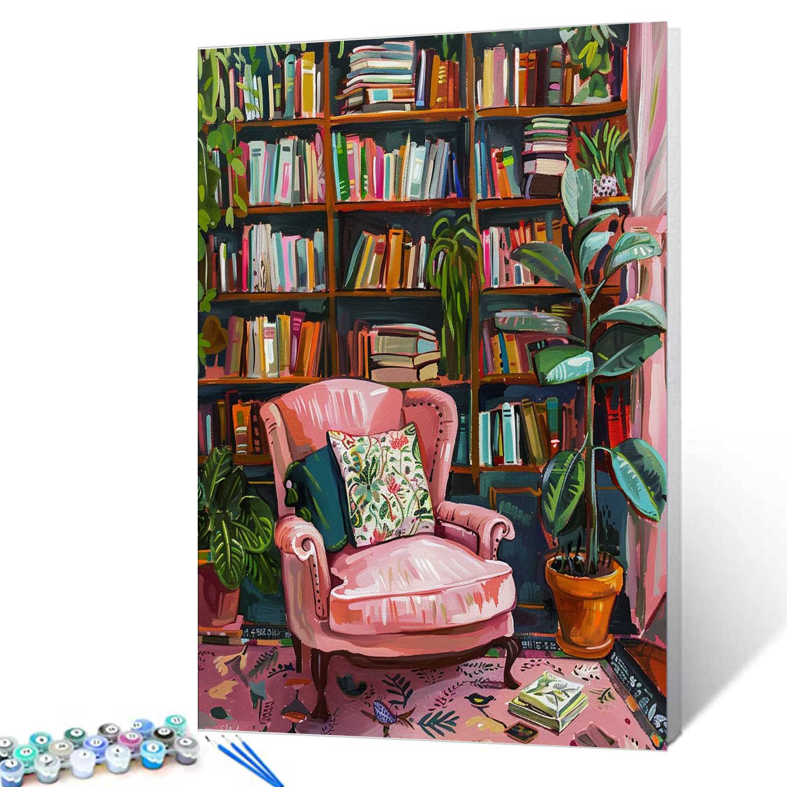 tucocoo-pink-chair-reading-nook-malen-nach-zahlen-40x50-o-rahmen image 1