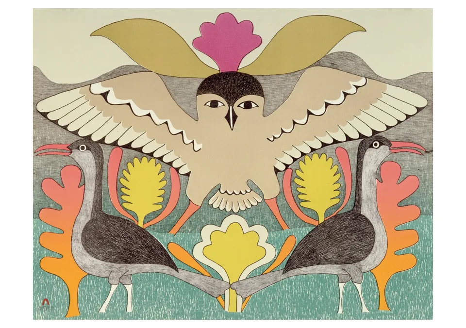 pomegranate-bird-landscape-klappkarte-blanko-vogel-inuit image 1