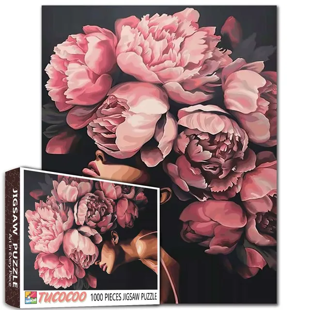 tucocoo-peony-goddess-puzzle-1000-teile-portrait-blumen image 1