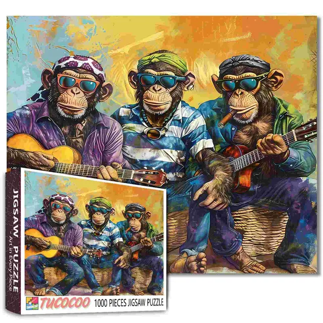 tucocoo-jigsaw-puzzles-schimpansen-gitarre-puzzle-1000-teile-tiere image 1